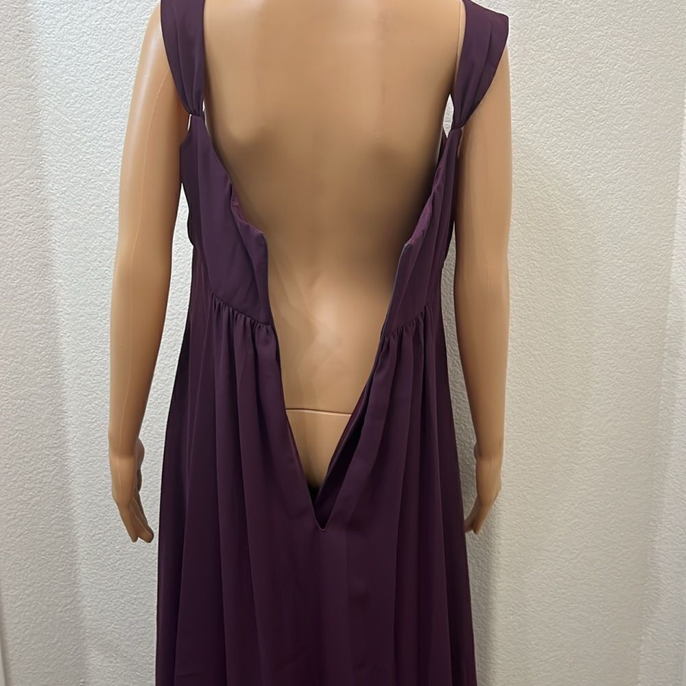 Michaelangelo Dress Sz 8 Plum Purple Diamond Accent Ruched Scoop Neck Maxi Lined - Picture 9 of 11